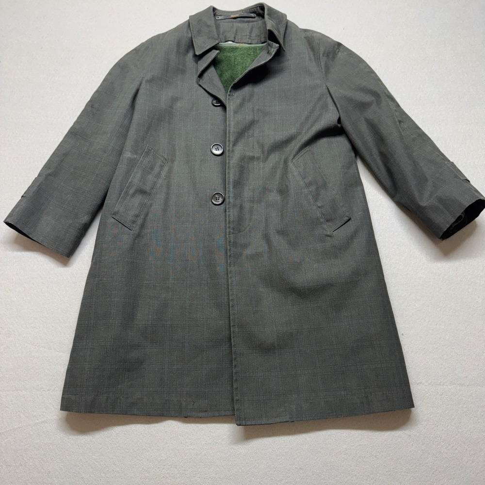 Vintage Sears Boyswear Gray Glen Plaid Overcoat Zip Out Faux Fur Lining Size 16